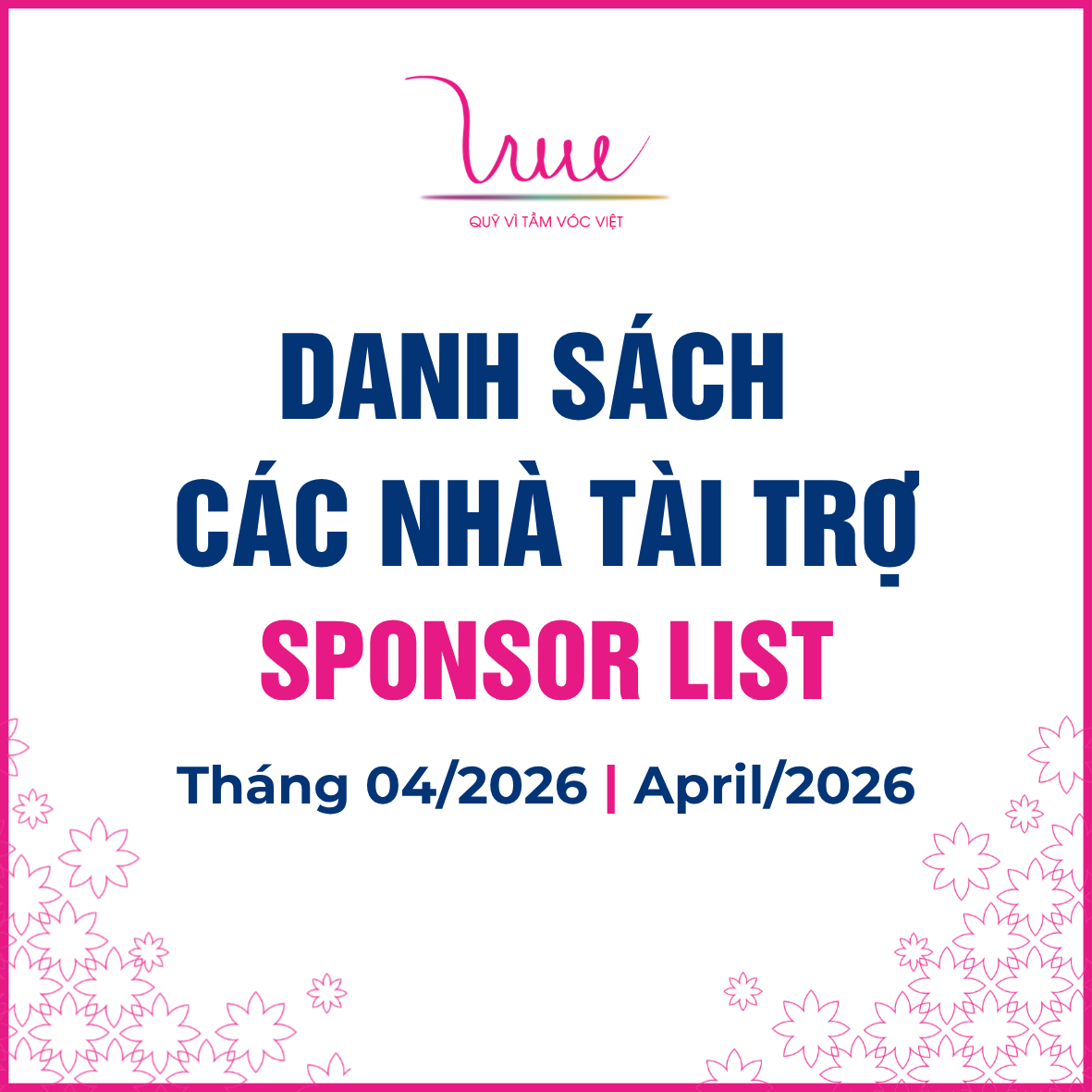 Danh sách các nhà tài trợ tháng 04 năm 2026